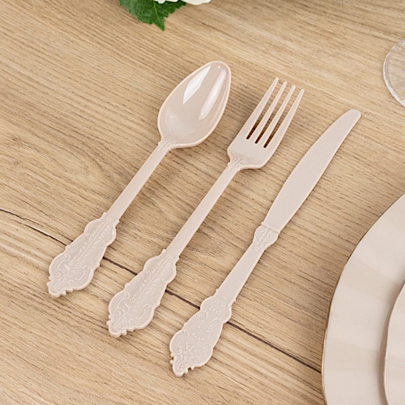 72 Baroque Style Heavy Duty Plastic Cutlery Spoons Forks and Knives Set - Disposable Tableware