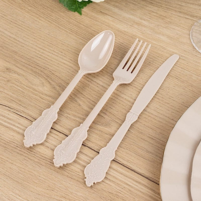 72 Baroque Style Heavy Duty Plastic Cutlery Spoons Forks and Knives Set - Disposable Tableware