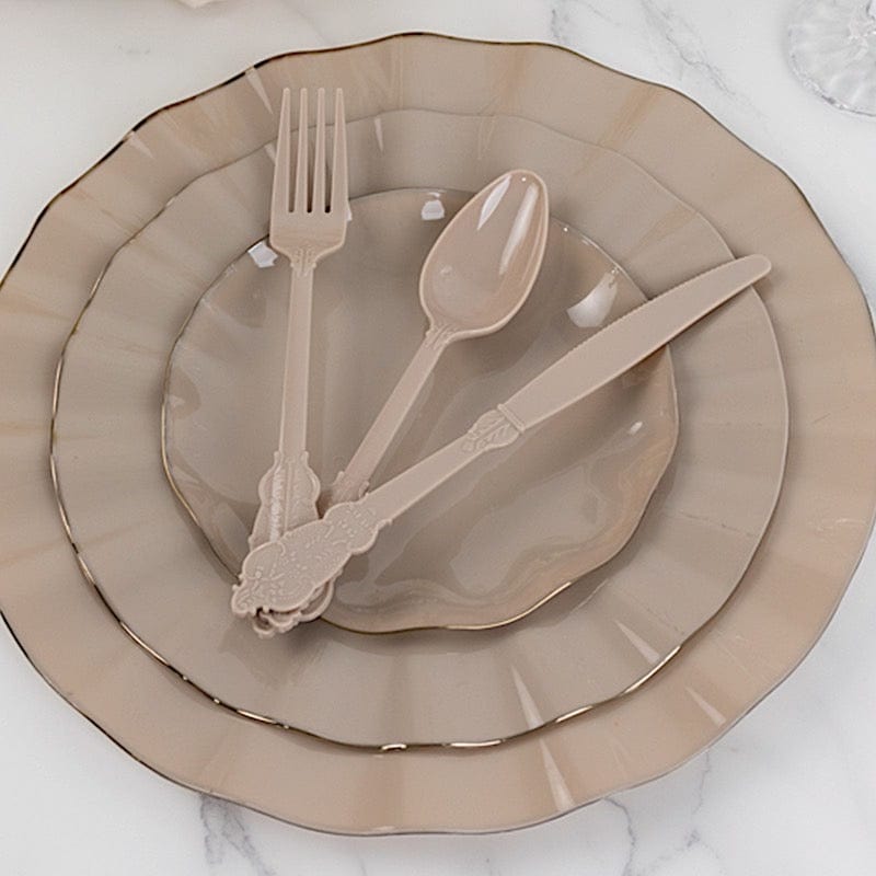 72 Baroque Style Heavy Duty Plastic Cutlery Spoons Forks and Knives Set - Disposable Tableware