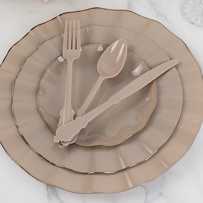 72 Baroque Style Heavy Duty Plastic Cutlery Spoons Forks and Knives Set - Disposable Tableware