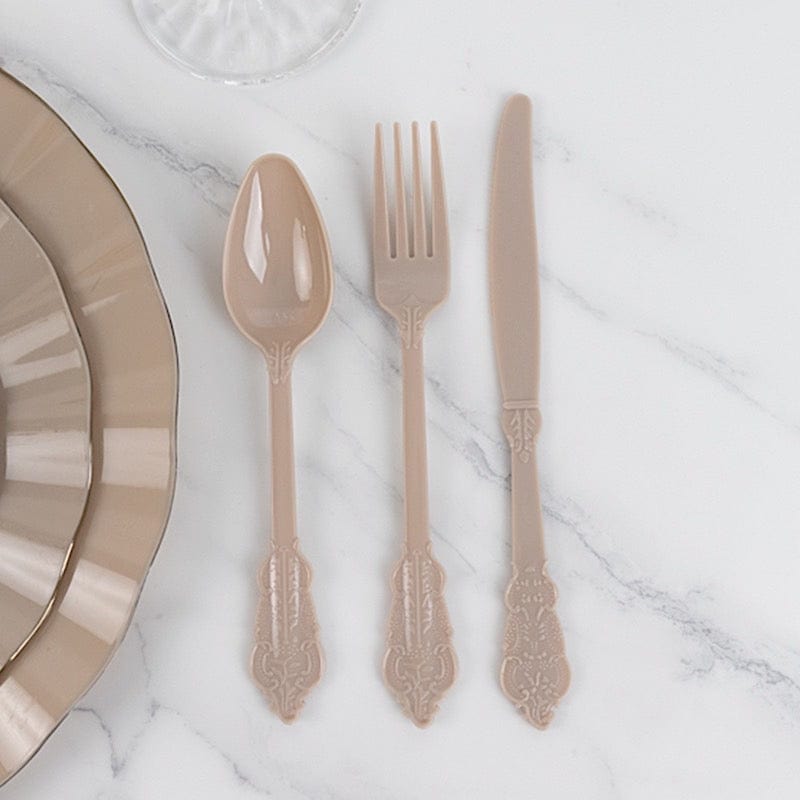 72 Baroque Style Heavy Duty Plastic Cutlery Spoons Forks and Knives Set - Disposable Tableware