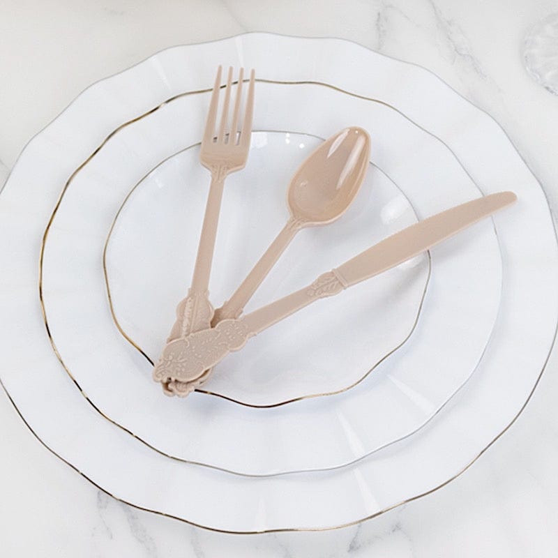 72 Baroque Style Heavy Duty Plastic Cutlery Spoons Forks and Knives Set - Disposable Tableware