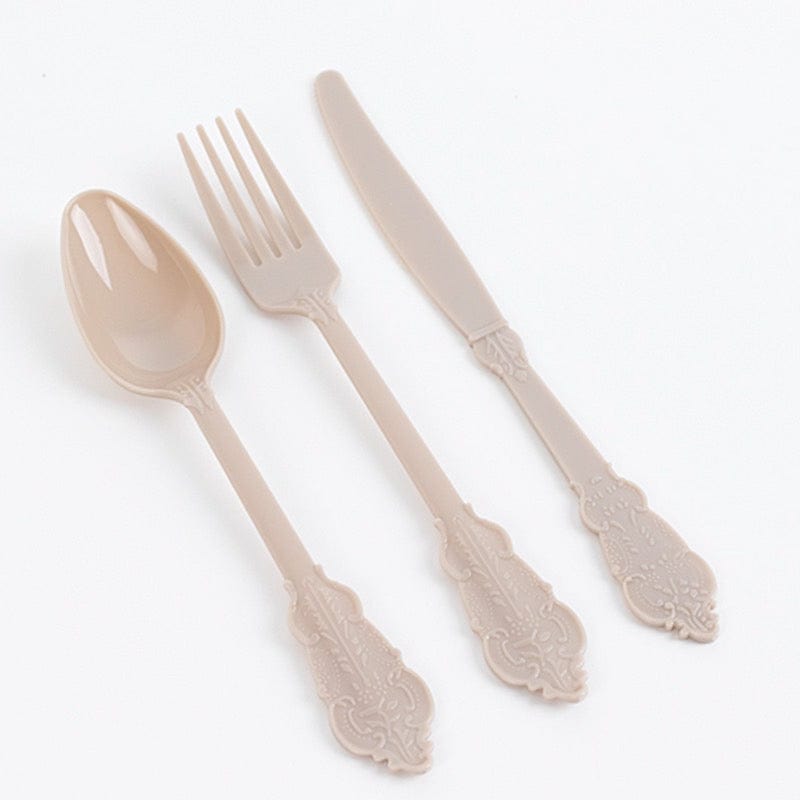 72 Baroque Style Heavy Duty Plastic Cutlery Spoons Forks and Knives Set - Disposable Tableware