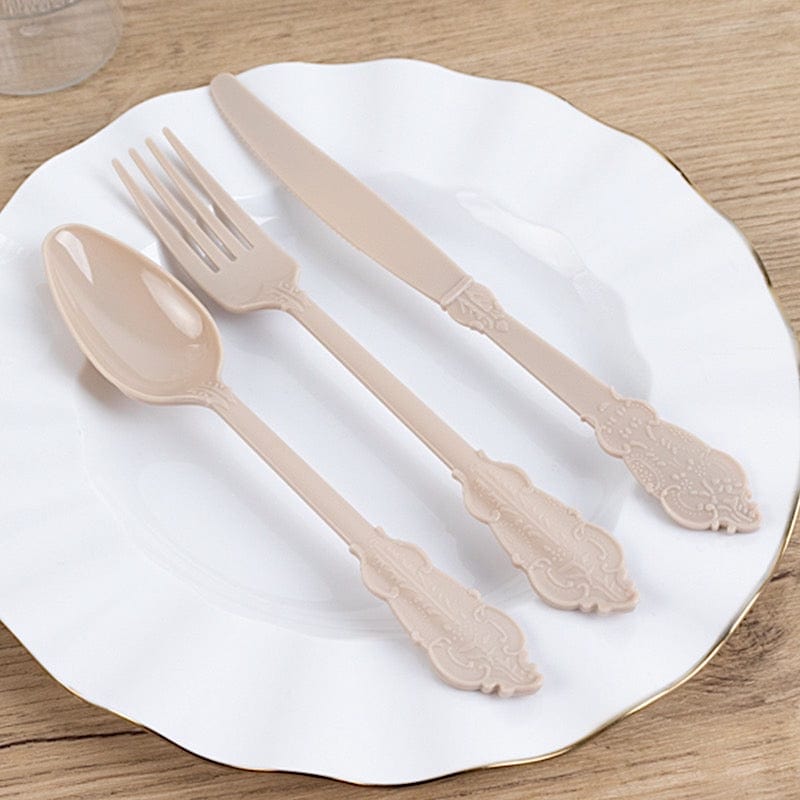 72 Baroque Style Heavy Duty Plastic Cutlery Spoons Forks and Knives Set - Disposable Tableware