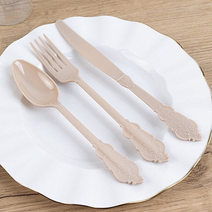72 Baroque Style Heavy Duty Plastic Cutlery Spoons Forks and Knives Set - Disposable Tableware
