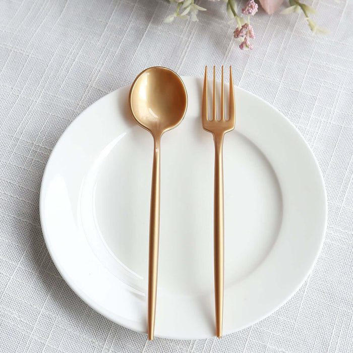 50 Heavy Duty Plastic Dessert Forks and Spoons - Gold