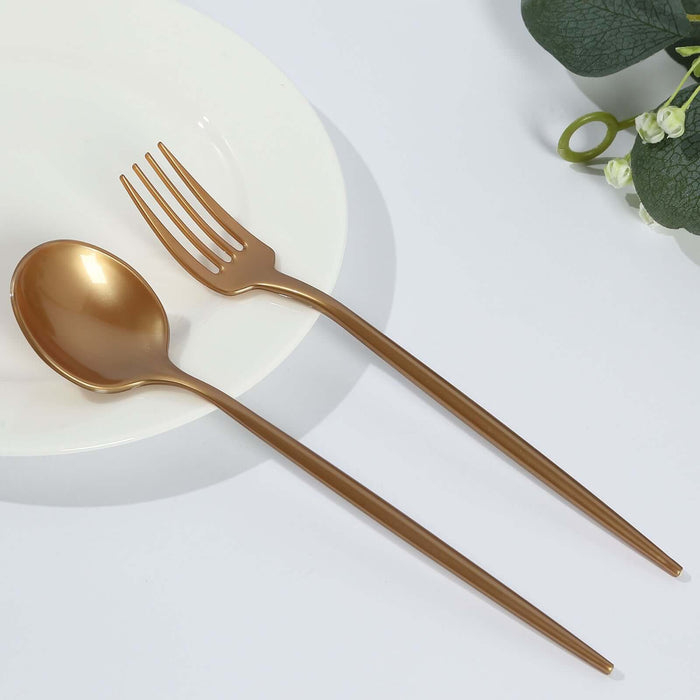 50 Heavy Duty Plastic Dessert Forks and Spoons - Gold