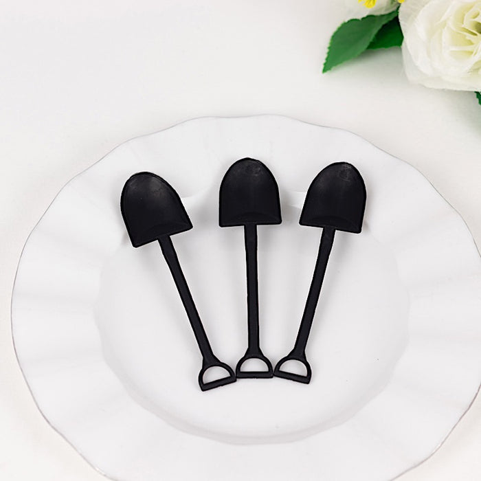 100 Mini Shovel Plastic Dessert Spoons - Black