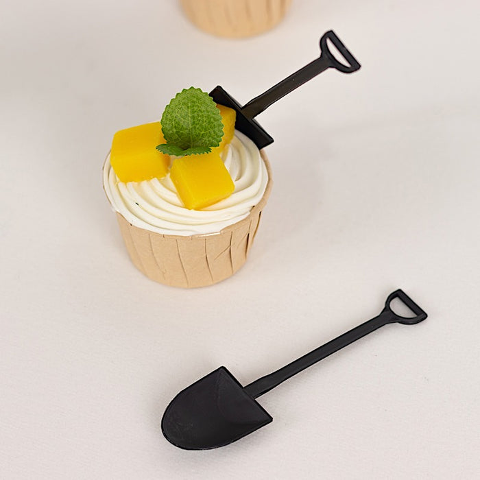 100 Mini Shovel Plastic Dessert Spoons - Black