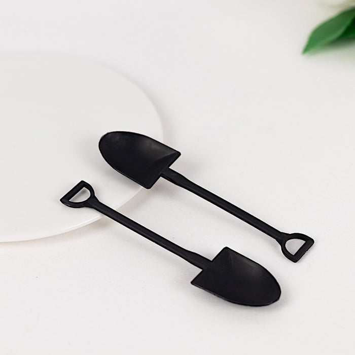 100 Mini Shovel Plastic Dessert Spoons - Black