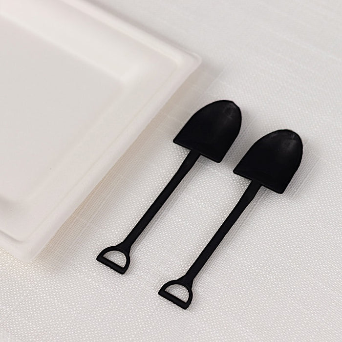 100 Mini Shovel Plastic Dessert Spoons - Black