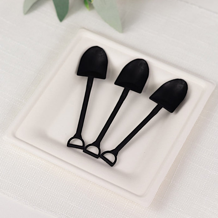 100 Mini Shovel Plastic Dessert Spoons - Black