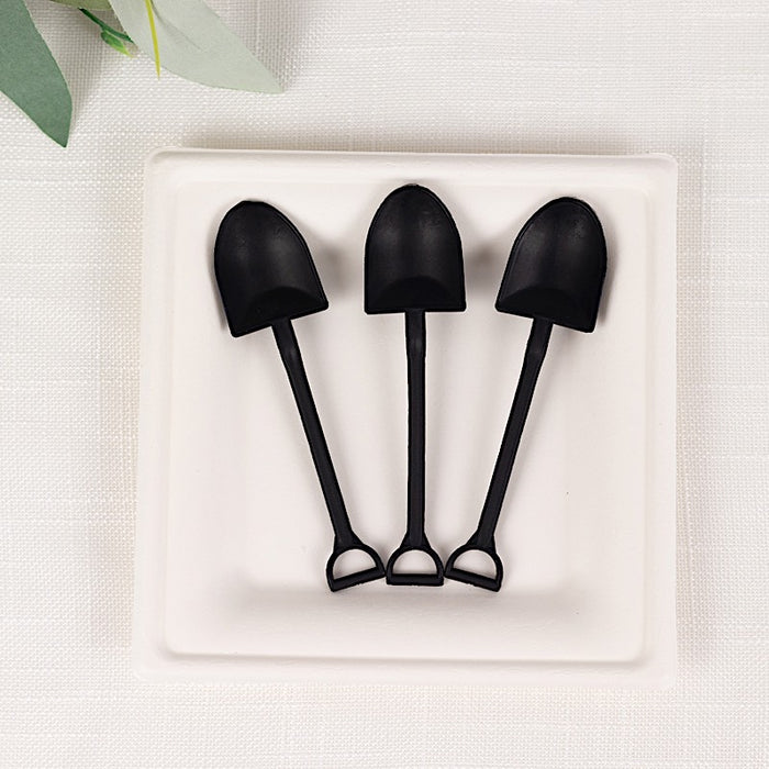 100 Mini Shovel Plastic Dessert Spoons - Black