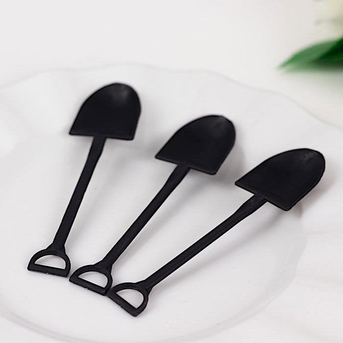 100 Mini Shovel Plastic Dessert Spoons - Black