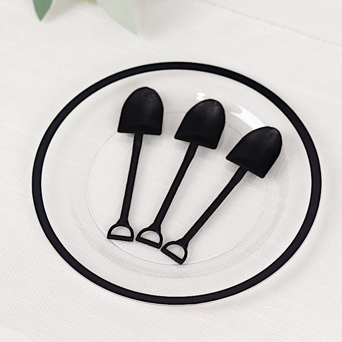 100 Mini Shovel Plastic Dessert Spoons - Black