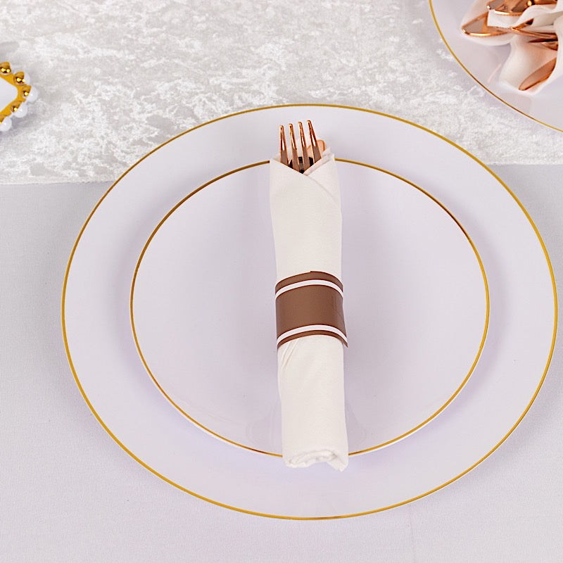 24 Plastic Silverware with Pre Rolled White Paper Napkins - Rose Gold