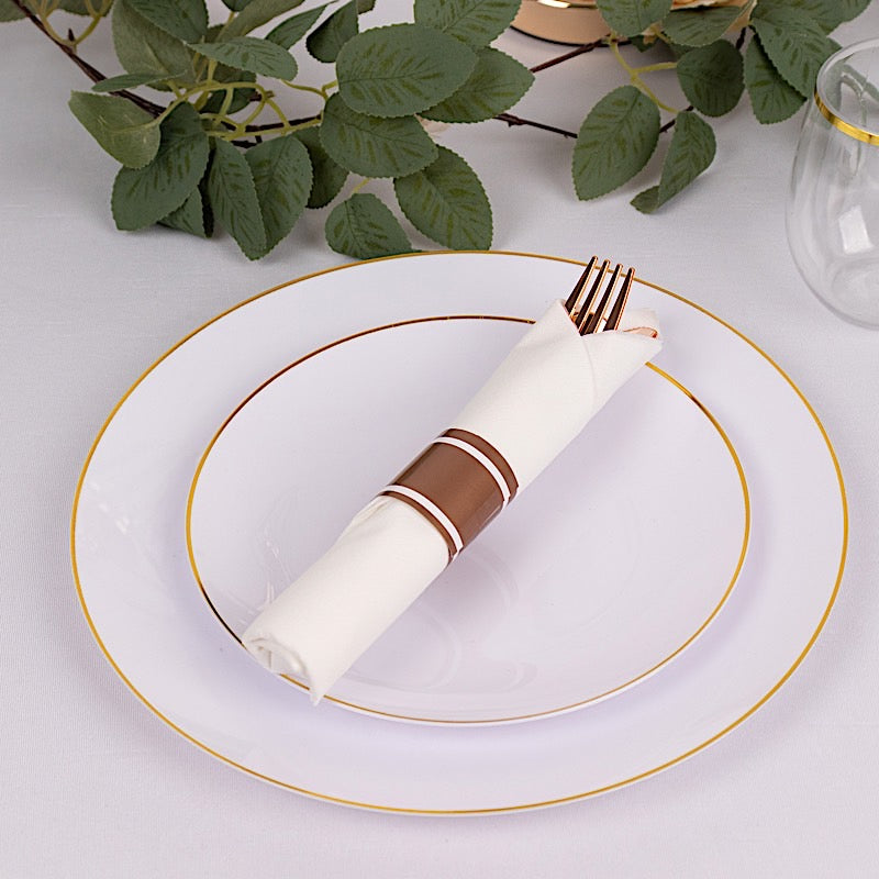 24 Plastic Silverware with Pre Rolled White Paper Napkins - Rose Gold