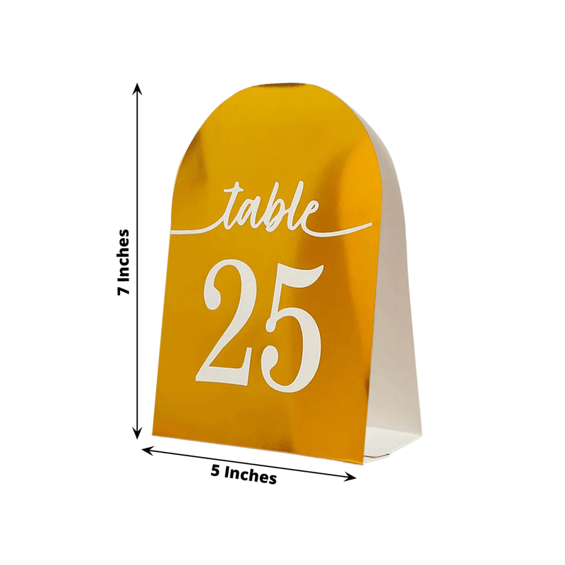 25 Arch Wedding Table Numbers with Metallic Gold Foil 1-25 Numbers Print
