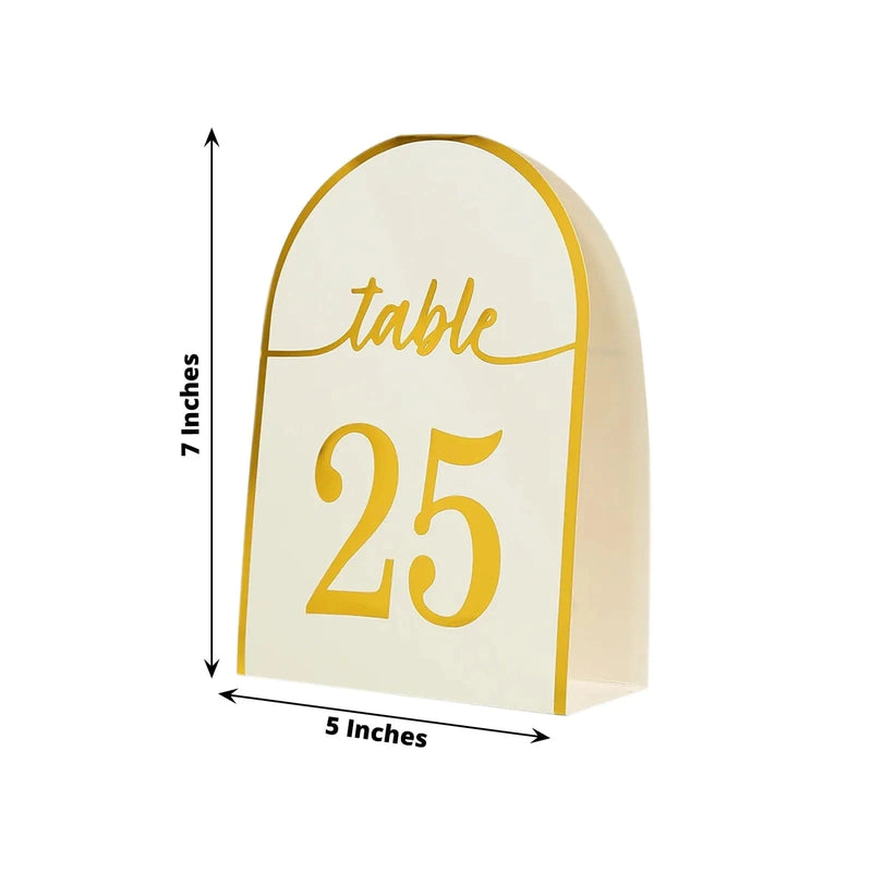 25 Arch Wedding Table Numbers with Metallic Gold Foil 1-25 Numbers Print