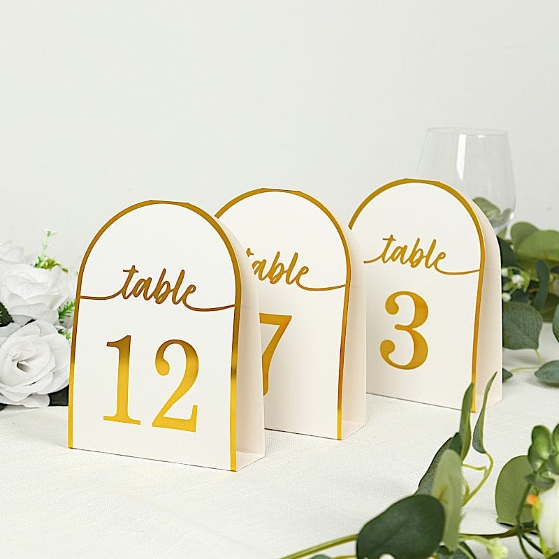 25 Arch Wedding Table Numbers with Metallic Gold Foil 1-25 Numbers Print