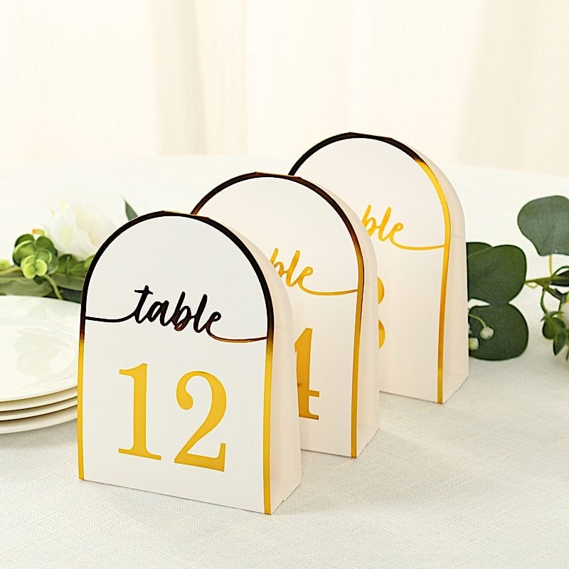 25 Arch Wedding Table Numbers with Metallic Gold Foil 1-25 Numbers Print