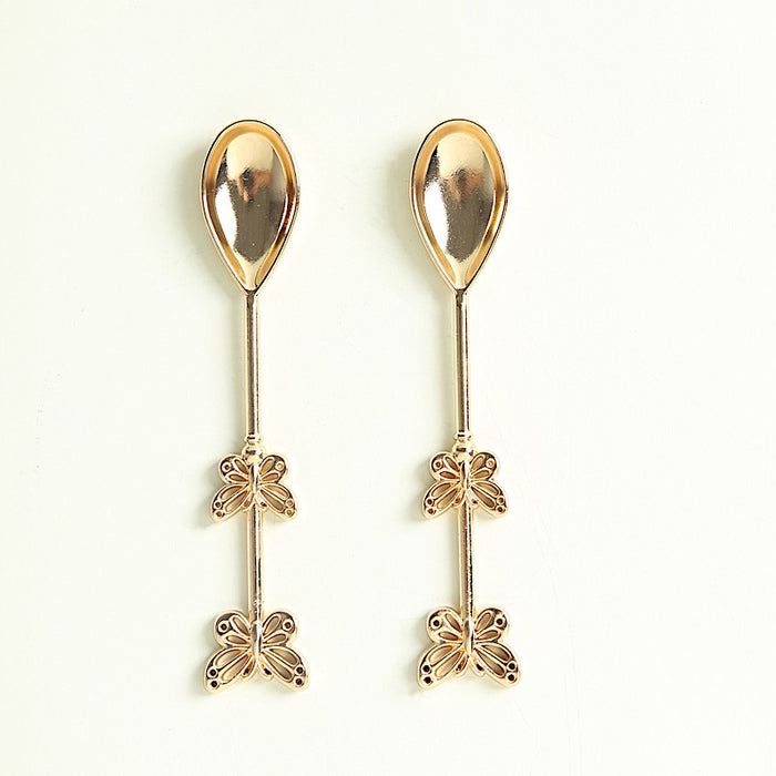 2 Metal Butterfly Handle Coffee Spoons in Clear Top Black Gift Box - Gold