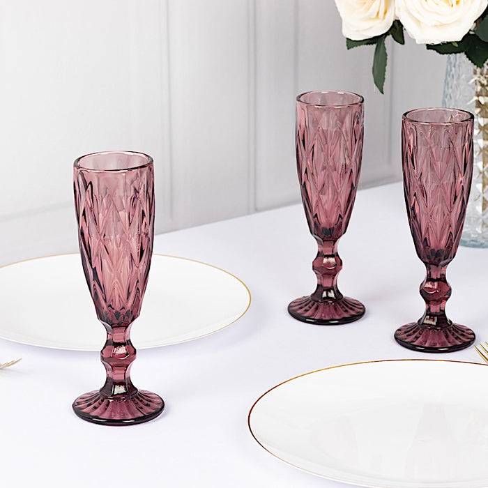 6 pcs 6 oz Crystal Cut Champagne Flute Glasses - Disposable Tableware