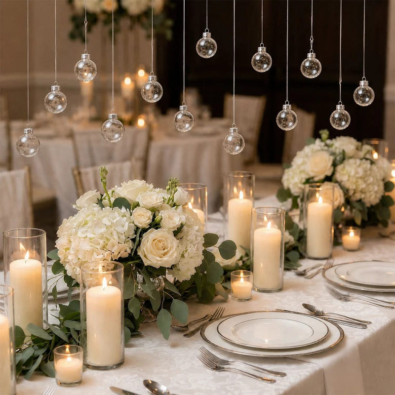12 pcs 2" wide Glass Hanging Ornament Balls with Removable Silver Caps - Clear GLAS_HANG_BALL_2_CLR