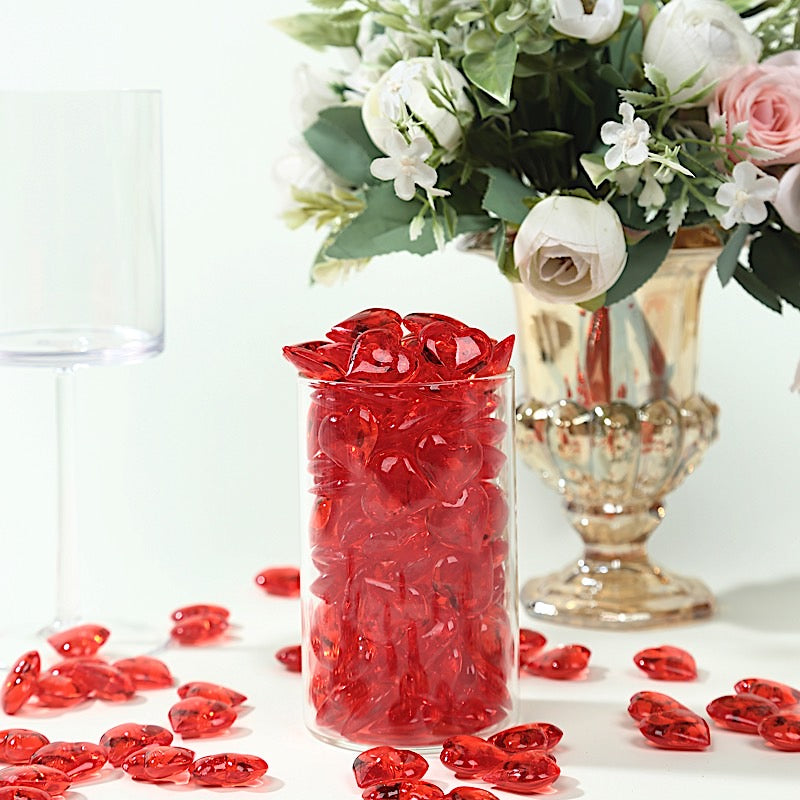 250 Acrylic Heart Diamond Gems Vase Fillers - Red