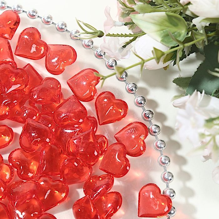 250 Acrylic Heart Diamond Gems Vase Fillers - Red