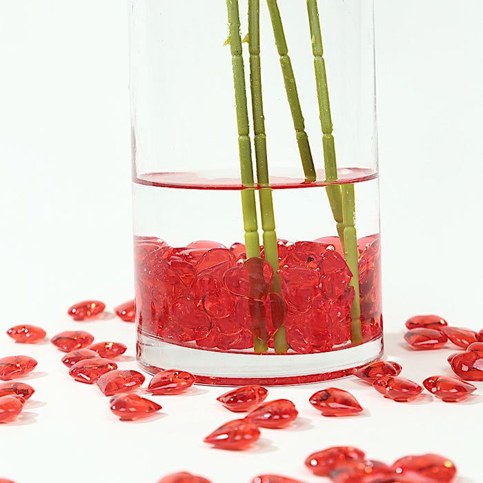 250 Acrylic Heart Diamond Gems Vase Fillers - Red