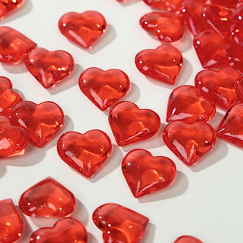 250 Acrylic Heart Diamond Gems Vase Fillers - Red