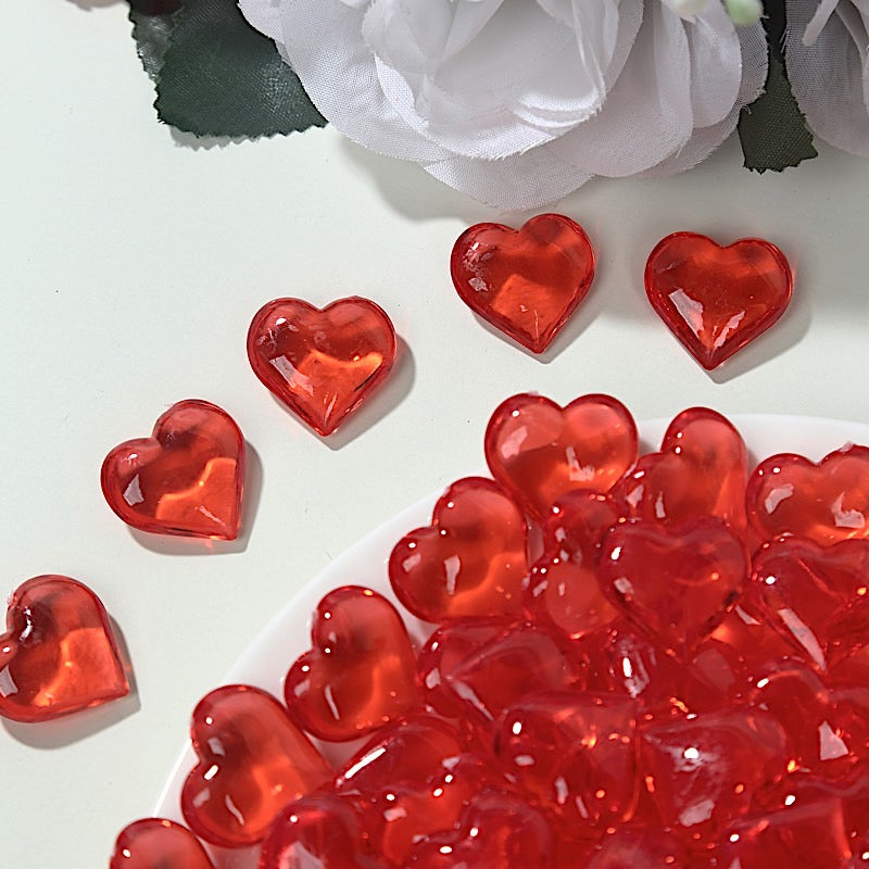 250 Acrylic Heart Diamond Gems Vase Fillers - Red