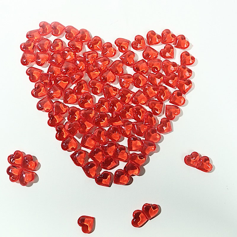 250 Acrylic Heart Diamond Gems Vase Fillers - Red