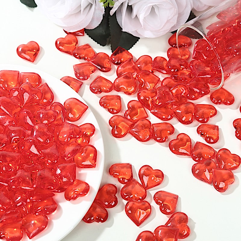 250 Acrylic Heart Diamond Gems Vase Fillers - Red