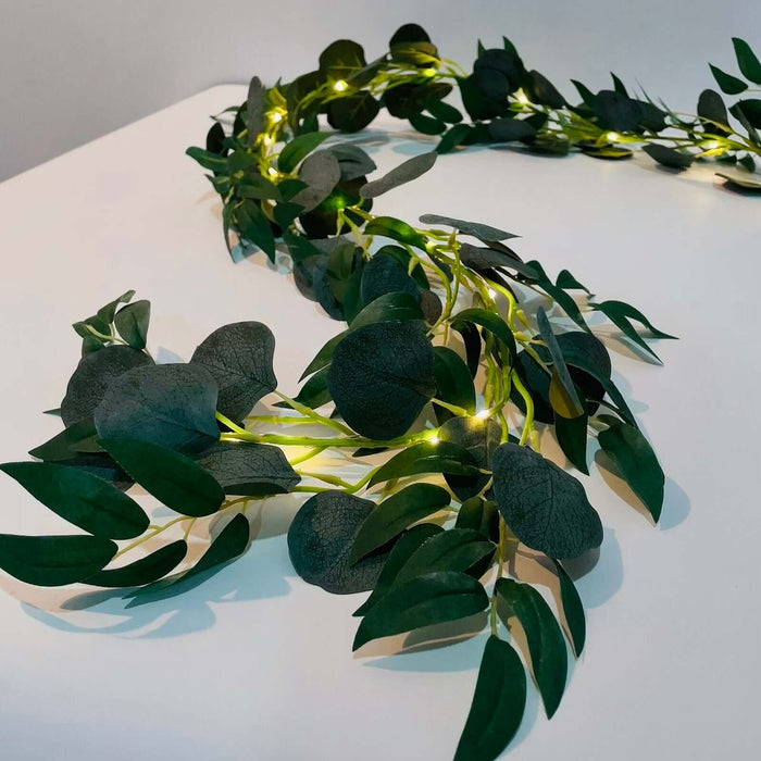 6 ft Artificial Eucalyptus Leaf Garland String Lights - Green