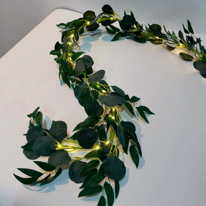 6 ft Artificial Eucalyptus Leaf Garland String Lights - Green