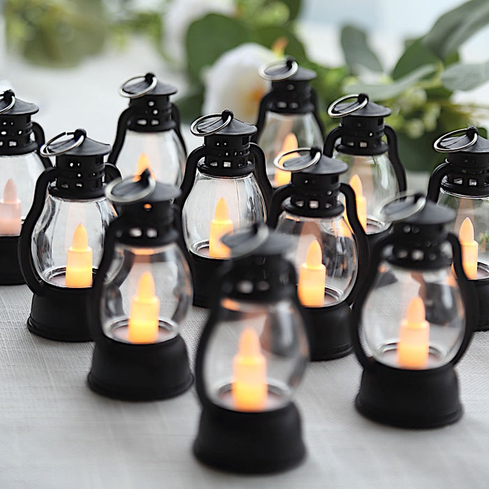 12 Vintage Mini LED Candle Lanterns - Black