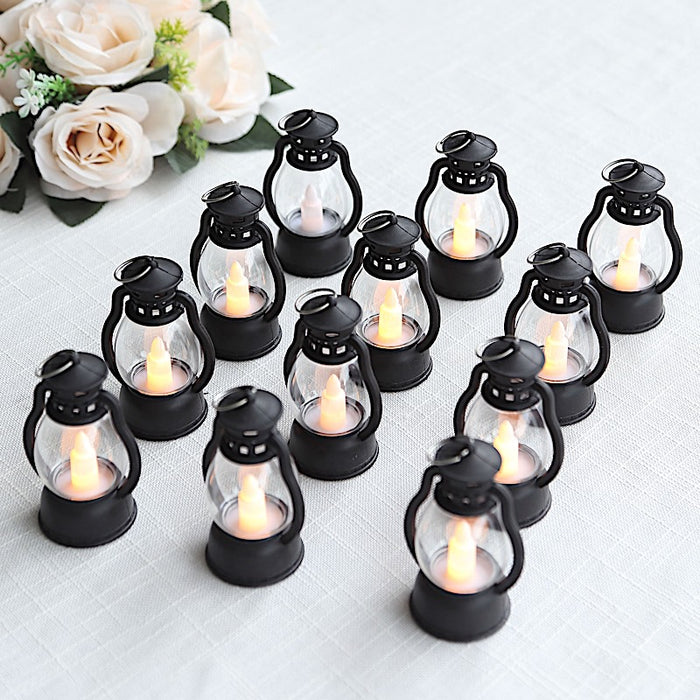 12 Vintage Mini LED Candle Lanterns - Black