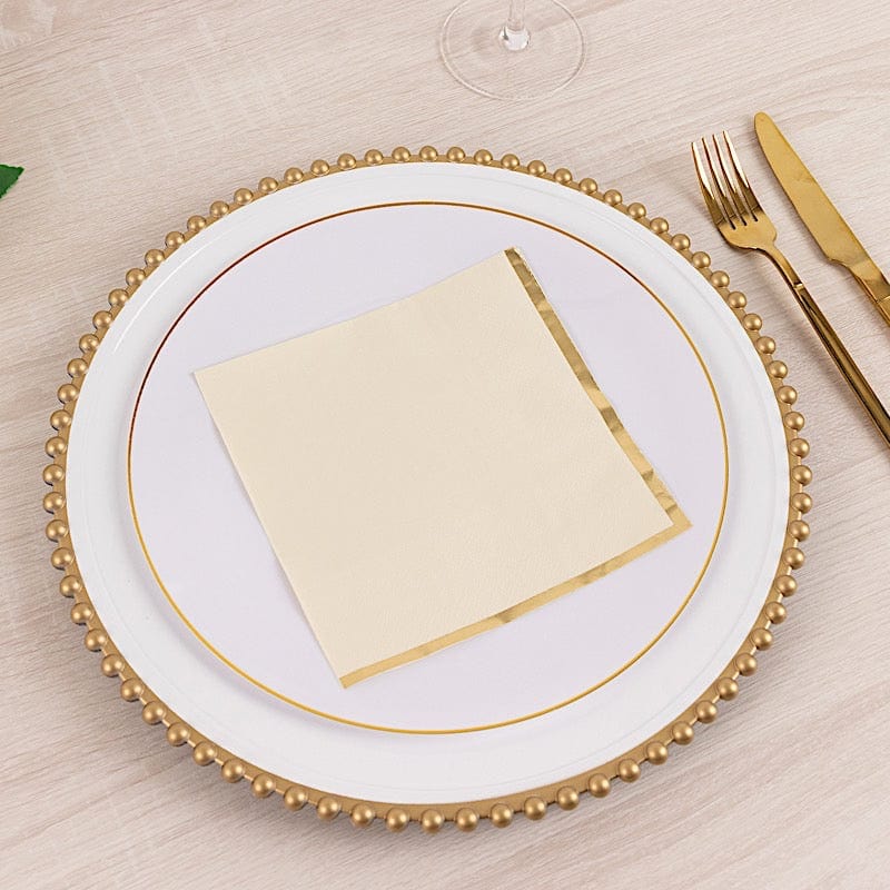 50 pcs 2 Ply Dinner Cocktail Paper Napkins with Gold Rim