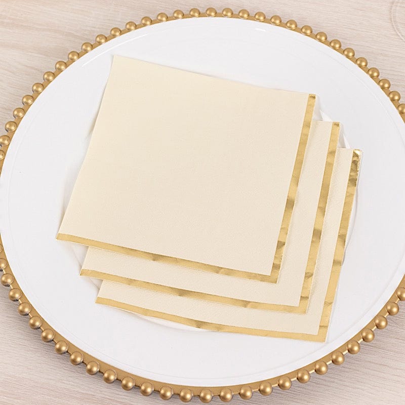 50 pcs 2 Ply Dinner Cocktail Paper Napkins with Gold Rim
