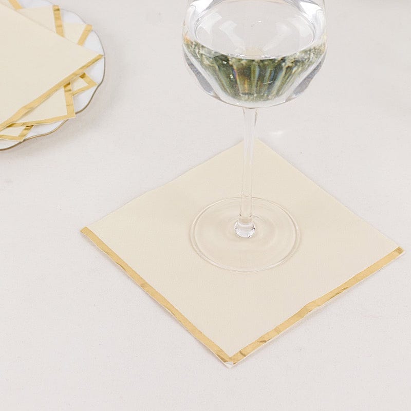 50 pcs 2 Ply Dinner Cocktail Paper Napkins with Gold Rim