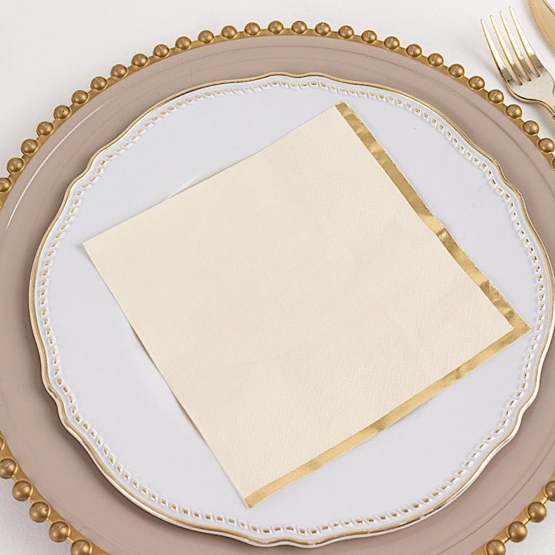 50 pcs 2 Ply Dinner Cocktail Paper Napkins with Gold Rim