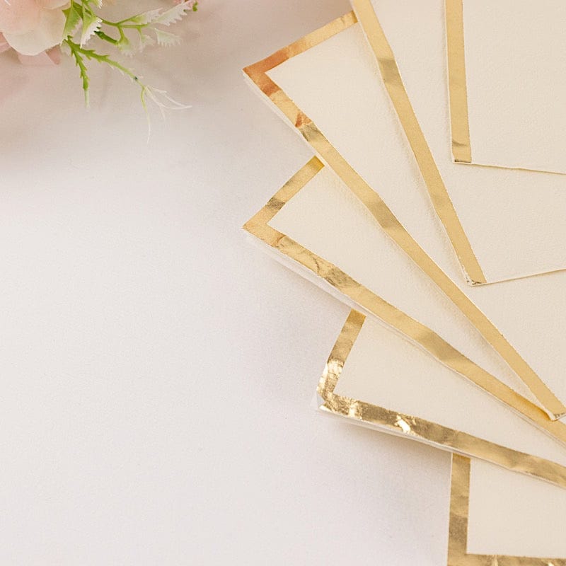 50 pcs 2 Ply Dinner Cocktail Paper Napkins with Gold Rim