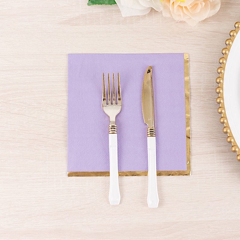 50 pcs 2 Ply Dinner Cocktail Paper Napkins with Gold Rim