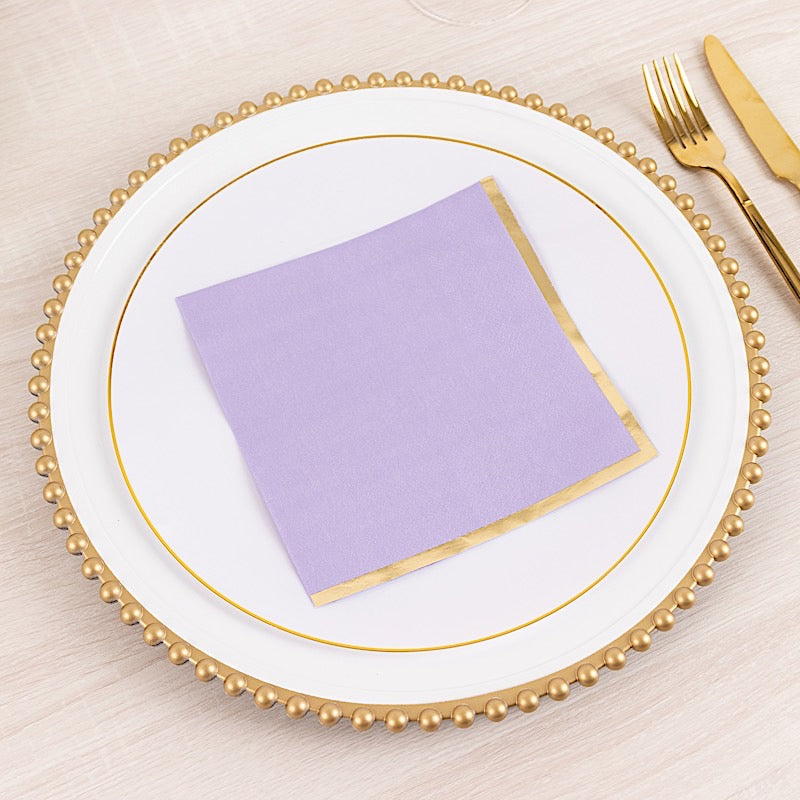 50 Pastel 2 Ply Dinner Cocktail Paper Napkins with Gold Rim