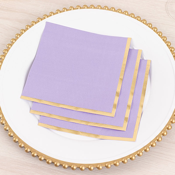 50 Pastel 2 Ply Dinner Cocktail Paper Napkins with Gold Rim