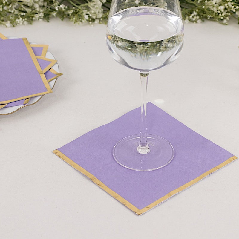 50 Pastel 2 Ply Dinner Cocktail Paper Napkins with Gold Rim