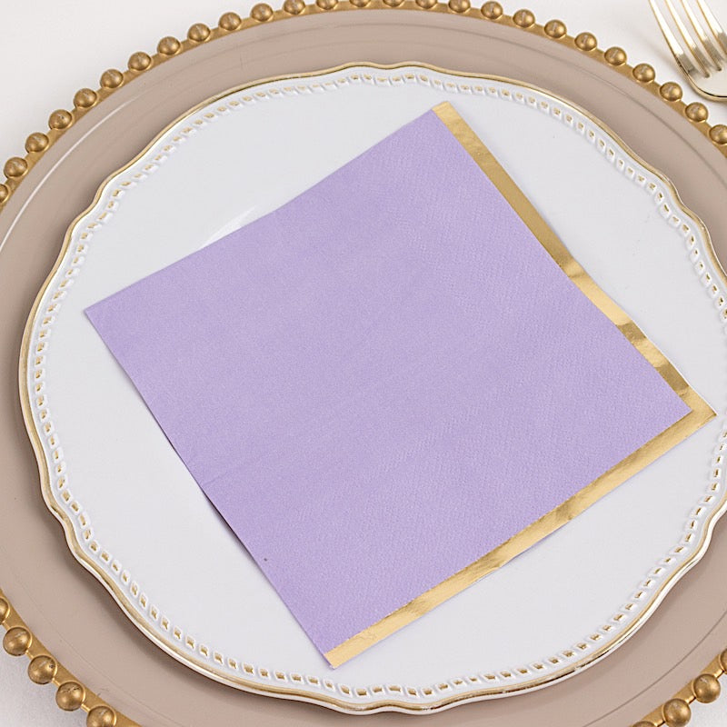 50 Pastel 2 Ply Dinner Cocktail Paper Napkins with Gold Rim