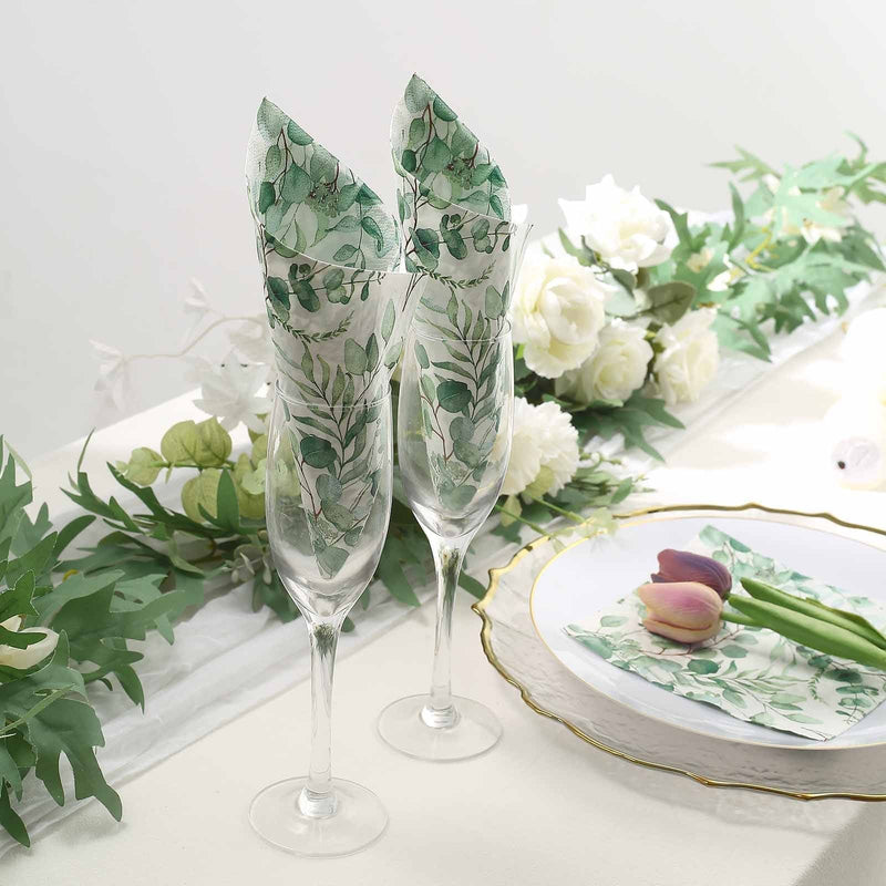 20 Leaves Design 13" x 13" Dinner Paper Napkins - White and Green NAP_BEV08_GRN